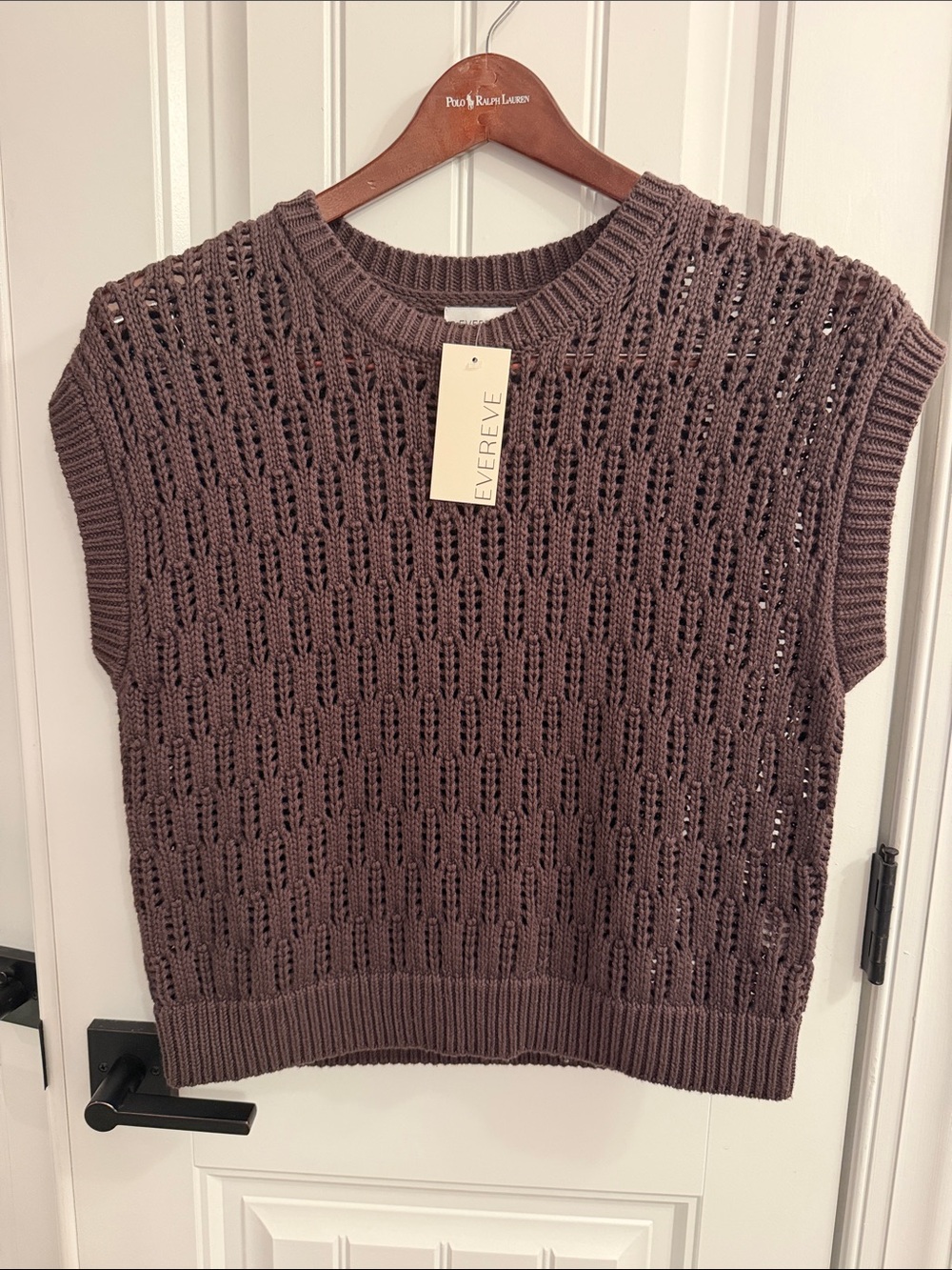 NWT Evereve Open Crochet Sleeveless Knit Sweater - Brown